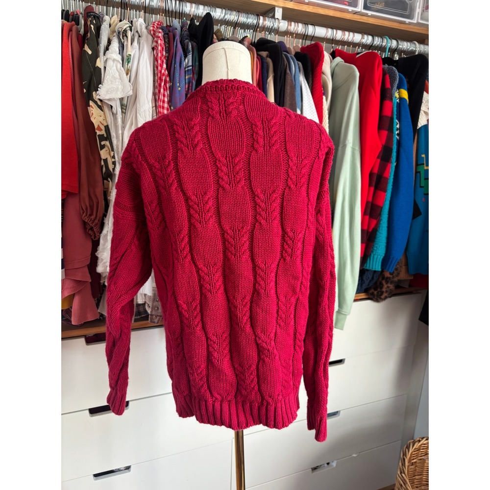 Woods & Gray Cardigan Womens Medium Pink Cable Knit Ramie Cotton Vintage Sweater - Picture 3 of 4